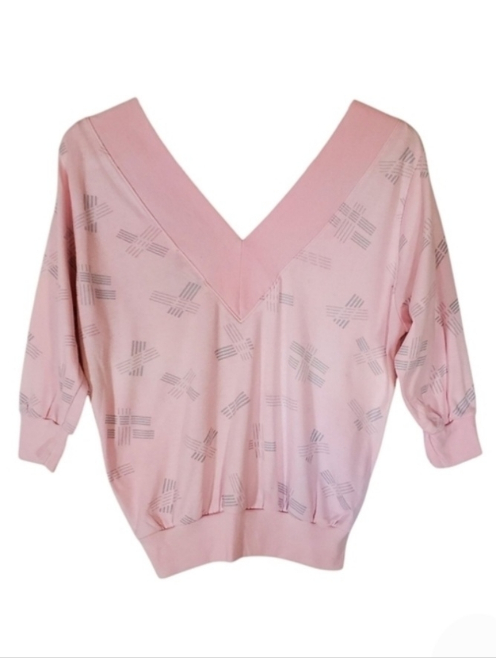 1029 * Retrospective Vintage Double V Neck Pullover Top Pink Gray Size S 80s